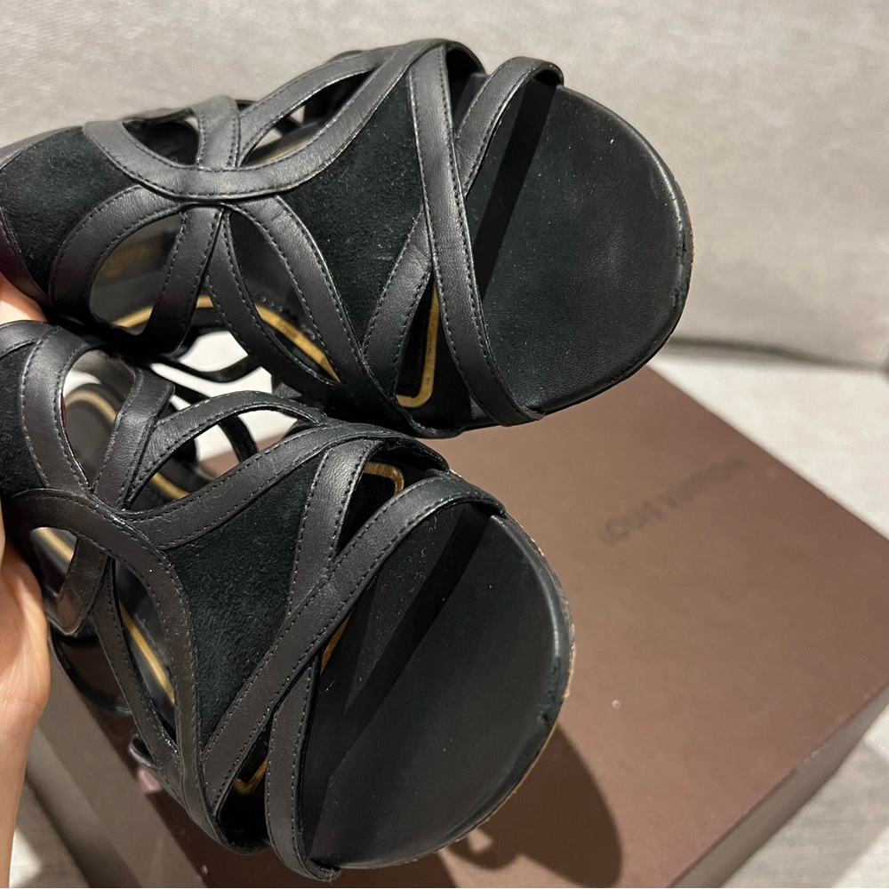 Louis Vuitton Black Strappy Leather Sandals - Picture 7 of 9